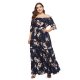 Women mature, elegant Puff swing dress, printing